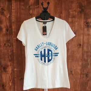Harley-Davidson White Tee with Blue Logo